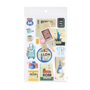 SET DE 2 HOJAS (16x23CMS) CON 40 STICKERS AUTOADHESIVOS IBI CRAFT, SERIE TRAVEL