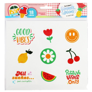 SET DE 2 HOJAS (16x23CMS) CON 18 CALCOMANÍAS AUTOADHESIVAS IBI CRAFT, SERIE SUMMER DREAMS