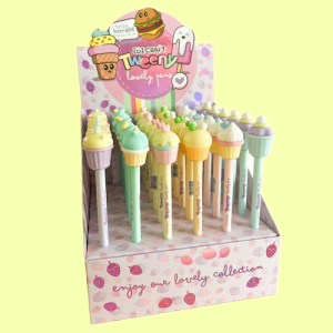 EXHIBIDOR C/36 BOLÍGRAFOS IBI CRAFT TWEENY "ICE CREAM", TINTA GEL AZUL BORRABLE, 0.5 mm