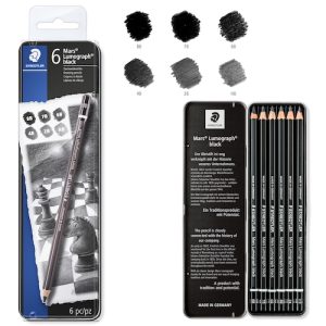 ESTUCHE DE METAL C/6 LÁPICES DE GRADO STAEDTLER LUMOGRAPH BLACK