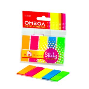 PACK CON 5 BLOCS DE BANDERITAS OMEGA, COLORES FLÚO 12 X 45 MM, DE PVC