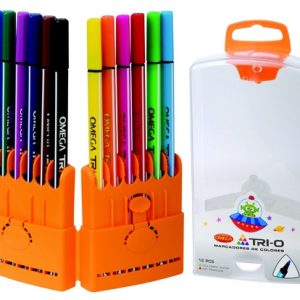ESTUCHE RÍGIDO CON 12 MARCADORES OMEGA TRI-O TRAZO FINO