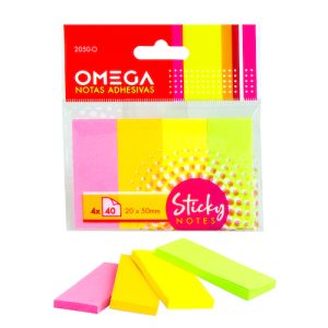 PACK CON 4 BLOCS DE BANDERITAS OMEGA, COLORES FLÚO 20 X 50 MM, DE PAPEL