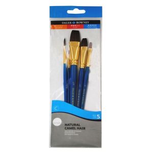 SET DE 5 PINCELES DALER ROWNEY "SIMPLY - NATURAL CAMEL HAIR", ACUARELA, CABO CORTO
