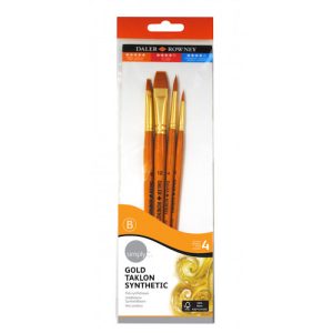 SET DE 4 PINCELES DALER ROWNEY "SIMPLY - GOLD TAKLON", SINTÉTICOS, CABO CORTO