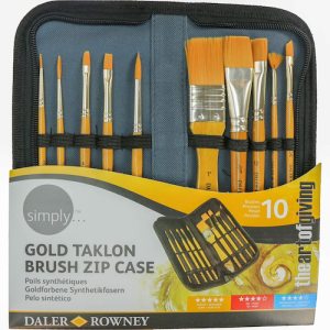 ESTUCHE DE 10 PINCELES DALER ROWNEY "SIMPLY - GOLD TAKLON ", SINTÉTICOS, CABO CORTO