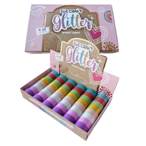 WASHI TAPE IBI CRAFT, 15MMx4MTS., CAJA EXHIBIDORA CON 48 UNIDADES, SURTIDA EN 8 COLORES "GLITTER" BR
