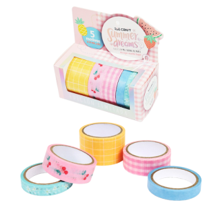 WASHI TAPE IBI CRAFT, 8/15/25MMx4MTS., PACK x 5 UNIDADES, SERIE "SUMMER DREAMS"