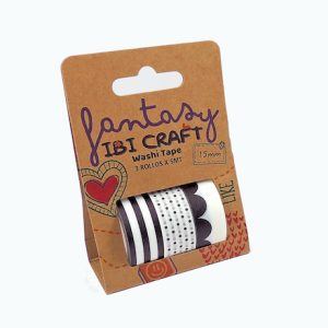 WASHI TAPE IBI CRAFT, 15MMx5MTS., PACK x 3 UNIDADES, TONOS B&N