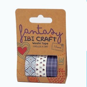 WASHI TAPE IBI CRAFT, 15MMx5MTS., PACK x 3 UNIDADES, TONOS AZUL