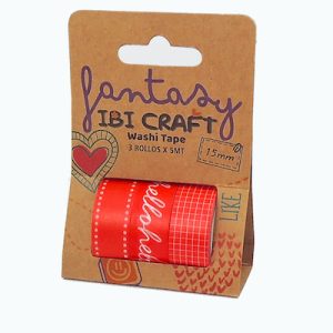 WASHI TAPE IBI CRAFT, 15MMx5MTS., PACK x 3 UNIDADES, TONOS ROJOS