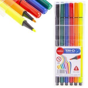 ESTUCHE CON 6 MARCADORES OMEGA TRI-O TRAZO FINO