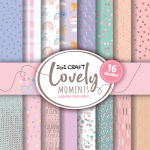 BLOC CON 24 HOJAS DE PAPELES ILUSTRADOS IBI CRAFT, 30x30CMS,180GRS.,16 DISEÑOS, SERIE LOVELY MOMENTS