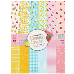 BLOC CON 24 HOJAS DE PAPELES ILUSTRADOS IBI CRAFT, 15x20CMS, 180GRS, 12 DISEÑOS, SERIE SUMMER DREAMS