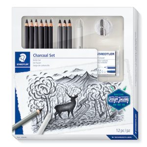 SET STAEDTLER LUMOGRAPH: 6 LÁPICES BLACK + 3 LÁPICES CARBONILLA, DIFUMINADOR, GOMA Y SACAPUNTAS