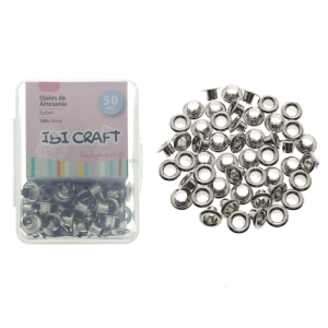CAJA C/50 OJALILLOS METÁLICOS IBI CRAFT, DIAM. 4,5mm, PLATA