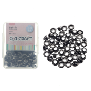 CAJA C/50 OJALILLOS METÁLICOS IBI CRAFT, DIAM. 4,5mm, NEGRO METAL