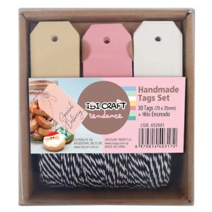 KIT DE ROLLO DE CORDÓN NEGRO/BLANCO Y 30 ETIQUETAS KRAFT IBI CRAFT
