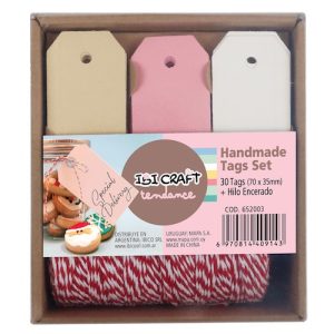 KIT DE ROLLO DE CORDÓN ROJO/BLANCO Y 30 ETIQUETAS KRAFT IBI CRAFT