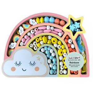 SET DE CUENTAS DE MADERA P/COLLARES IBI CRAFT, DISEÑO "RAINBOW", 180 PIEZAS, 6 COLORES, 3 CORDONES.