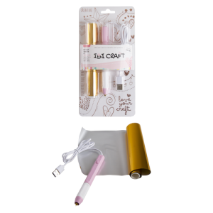 KIT LÁPIZ TÉRMICO USB, CUERPO ROSADO, TRAZO 0,8mm+ ROLLO TERMOTRANSFERIBLE FOIL METALIZADO IBI CRAFT