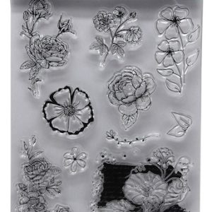SET DE SELLOS SILICONADOS CRISTAL P/BASE ACRÍLICA IBI CRAFT, 10 PIEZAS SERIE "FLORES"