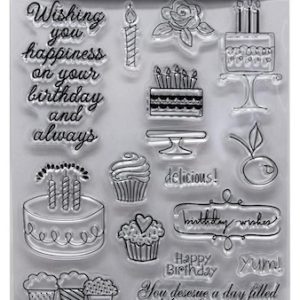 SET DE SELLOS SILICONADOS CRISTAL P/BASE ACRÍLICA IBI CRAFT, 18 PIEZAS SERIE "CUMPLEAÑOS"