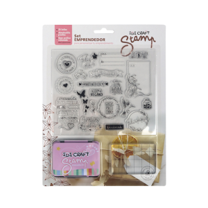 SET DE SELLOS SILICONADOS CRISTAL+BASE ACRÍLICA+ALMOHADILLA IBI CRAFT, 20 PIEZAS "SET EMPRENDEDOR"
