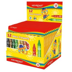 EXHIBIDOR CON 12 CAJAS DE CRAYOLAS JUMBO KEYROAD DE 12 COL.