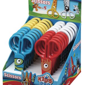 EXHIBIDOR CON 20 TIJERAS PLÁSTICAS ESCOLARES 13 cm KEYROAD