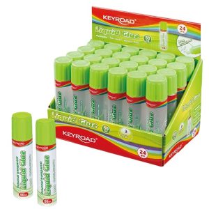 EXHIBIDOR CON 24 FRASCOS GOMA DE PEGAR LÍQUIDA50ML KEYROAD