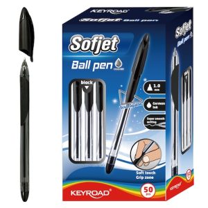 CAJA CON 50 BOLÍGRAFOS TRIANGULARES KEYROAD NEGROS