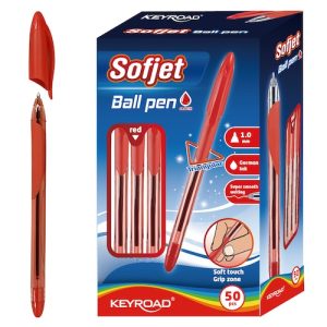 CAJA CON 50 BOLÍGRAFOS TRIANGULARES KEYROAD ROJOS