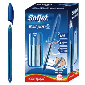 CAJA CON 50 BOLÍGRAFOS KEYROAD TRIANGULARES AZULES