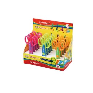 EXHIBIDOR CON 12 TIJERAS ESCOLARES ZIGZAG, 14 cm, KEYROAD