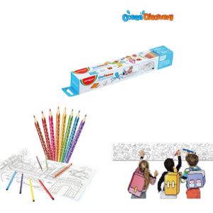 JUEGO DE 8 LÁPICES DE COLORES Y MURAL ADHESIVO COLOREABLE KEYROAD; DISEÑO "OCEAN DISCOVERY"