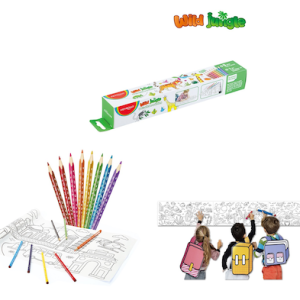 JUEGO DE 8 LÁPICES DE COLORES Y MURAL ADHESIVO COLOREABLE KEYROAD; DISEÑO "WILD JUNGLE"