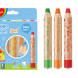 CAJA C/6 CRAYONES INFANTILES KEYROAD, 3 EN 1 DE MADERA