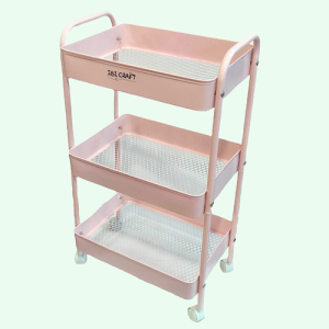 ORGANIZADOR METÁLICO VERTICAL CON 3 BANDEJAS Y RUEDAS IBI CRAFT, ROSADO PASTEL