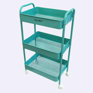 ORGANIZADOR METÁLICO VERTICAL CON 3 BANDEJAS Y RUEDAS IBI CRAFT, VERDE PASTEL