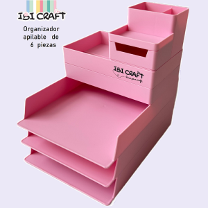 ORGANIZADOR PLÁSTICO APILABLE DE 6 PIEZAS IBI CRAFT, ROSADO