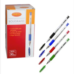CAJA DE 50 BOLIGRAFOS OMEGA B03G CON GRIP DE GOMA
