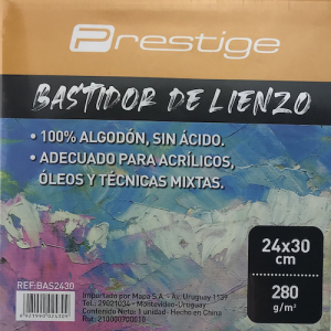 CAJA C/40 BASTIDORES LIENZO BLANCO PRESTIGE, 100% ALGODÓN, 280grs. LIBRE DE ÁCIDO, 24x30CMS