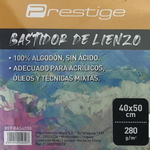 CAJA C/20 BASTIDORES LIENZO BLANCO PRESTIGE, 100% ALGODÓN, 280grs. LIBRE DE ÁCIDO, 40x50CMS
