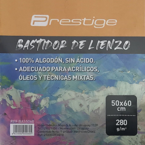 CAJA C/20 BASTIDORES LIENZO BLANCO PRESTIGE, 100% ALGODÓN, 280grs. LIBRE DE ÁCIDO, 50x60CMS