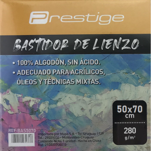 CAJA C/20 BASTIDORES LIENZO BLANCO PRESTIGE, 100% ALGODÓN, 280grs. LIBRE DE ÁCIDO, 50x70CMS