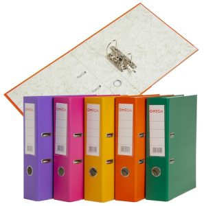 CAJA DE 50 BIBLIORATOS DE COLORES SURTIDOS OMEGA, FORRADOS, A4.