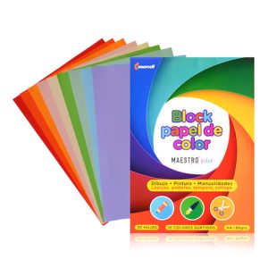 BLOC C/30 HOJAS DE PAPEL DE COLOR MAESTRO, A4, 80 GRS., SURTIDAS