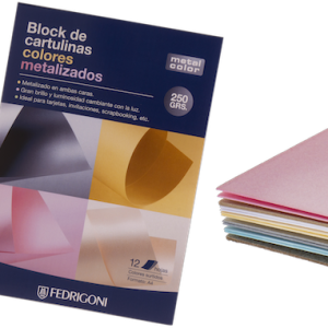 BLOC C/12 HOJAS DE CARTULINA METAL COLOR A4, 250 GRS., COLORES METALIZADOS