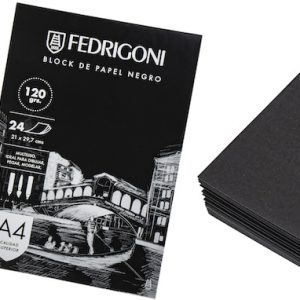 BLOC C/24 HOJAS DE PAPEL NEGRO FEDRIGONI A4, 120 GRS.